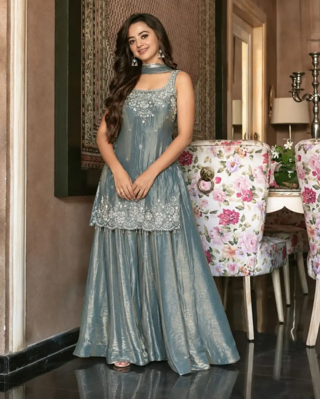 Silver Dew Ethnic Sharara set